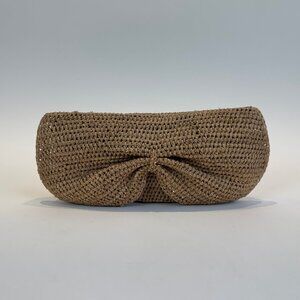 Helen Kaminski Brown Woven Raffia Clutch with Knotted Bow Detail